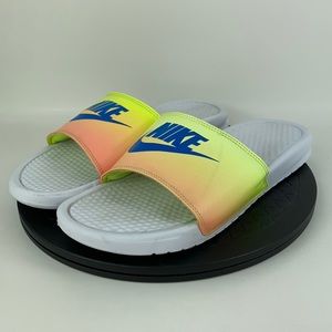 Nike Benassi JDI White/Ombre Yellow Sandal Slides 618919-123 Women's Size 11